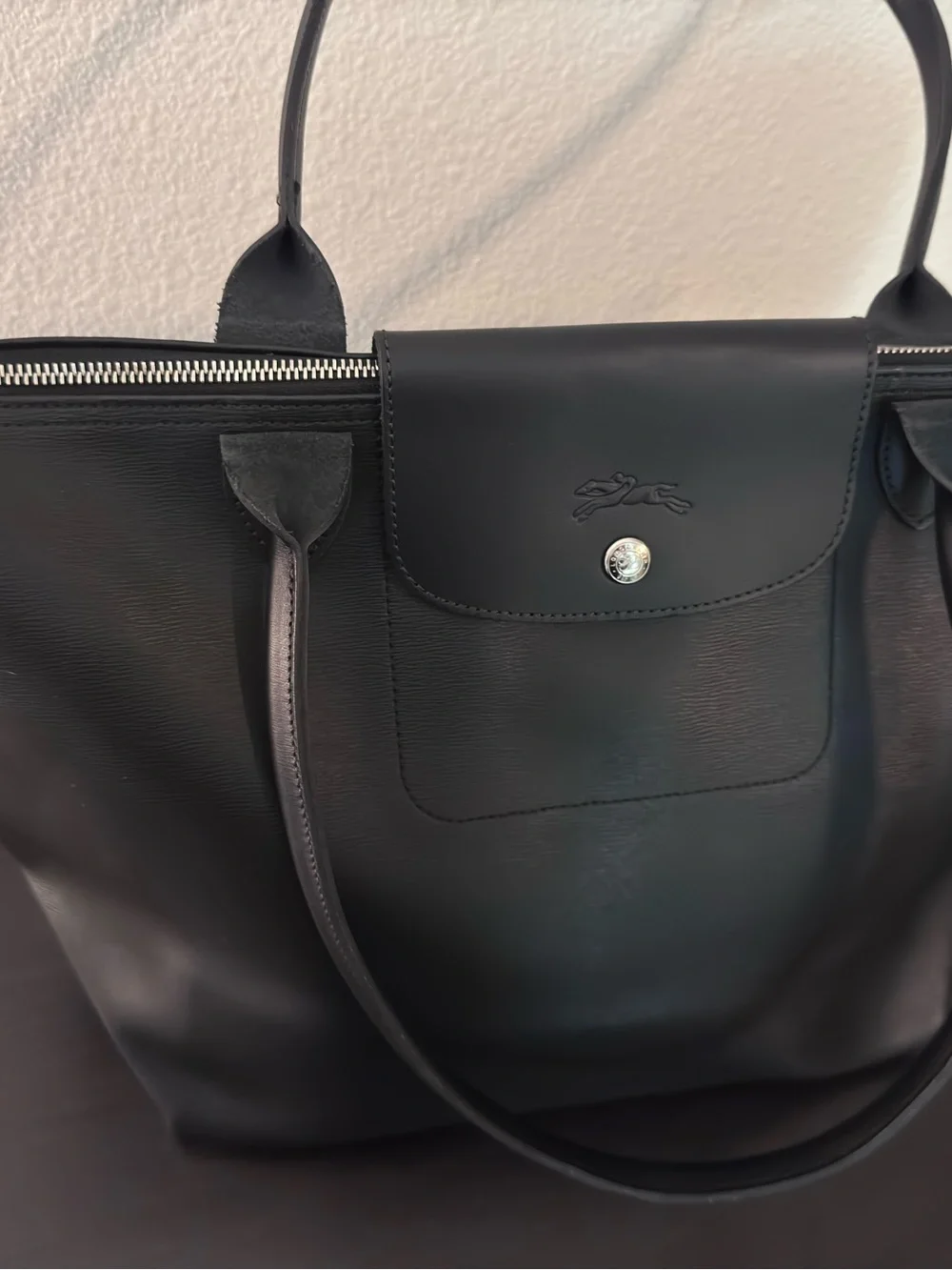 Longchamp Black Coated Canvas Tote-Large